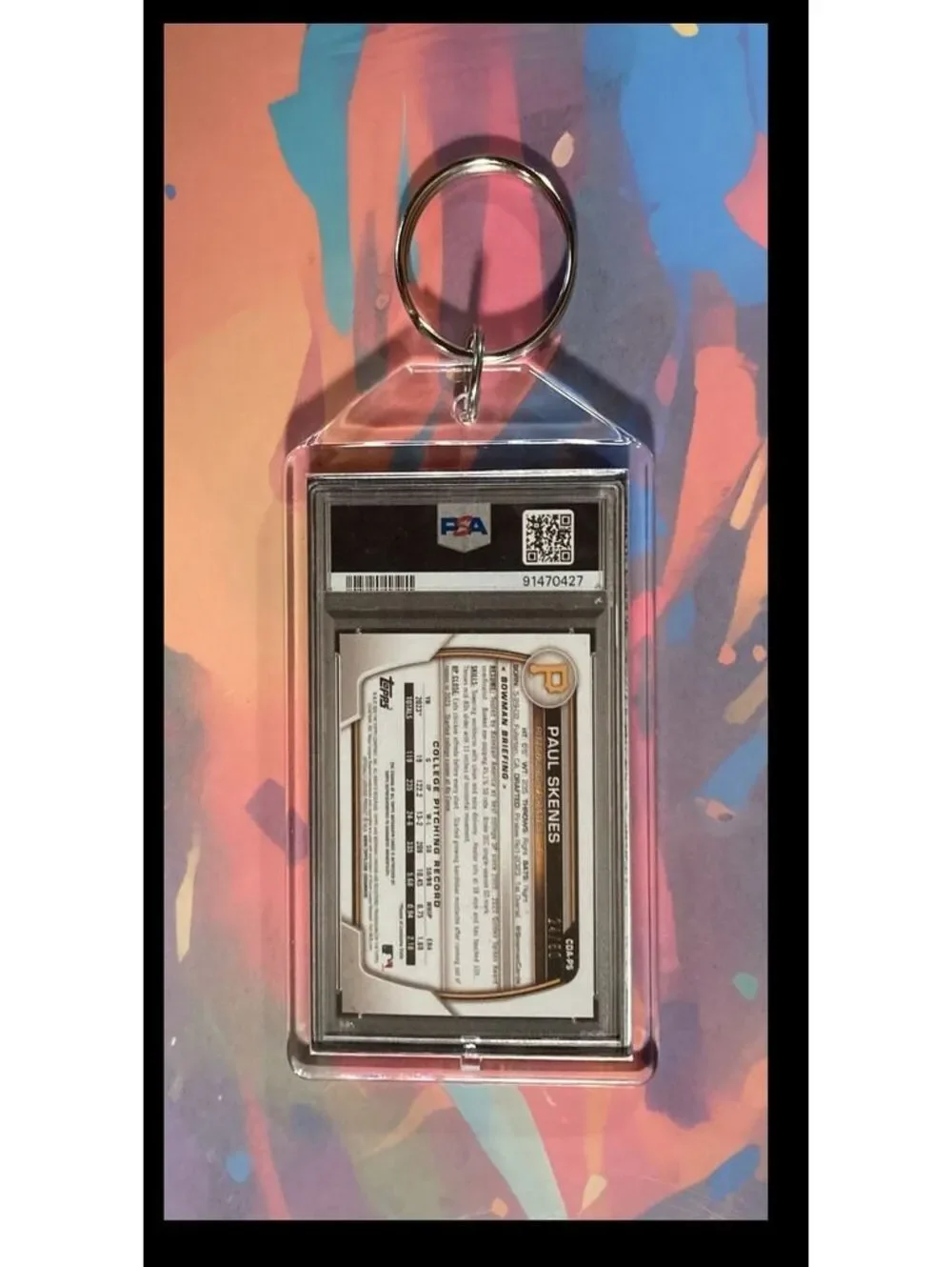 3054 Paul Skenes 2023 Bowman Chrome Gold Auto Custom Made Keychain